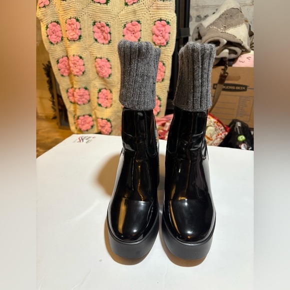 Womens Retro Boots Size 7.5 Y2K Side zip Faux Leather Chunky Heels - Picture 8 of 9